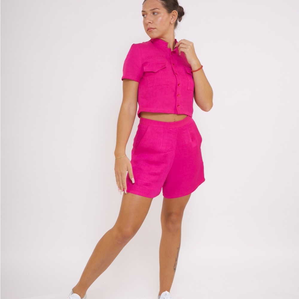 Women's Pink Cropped Top and Shorts Set
